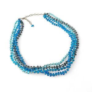 Shades of blue glass bead layered choker necklace boho beachy summer